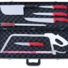 Fischer Knife Case With 7 Red Handle Butcher Knives And Accessories