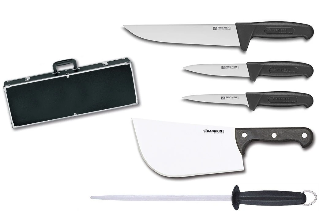 Fischer Professional Butcher Case With 4 Knives + 1 Sharpening Steel 1 Fischer Professional Butcher Case With 4 Knives + 1 Sharpening Steel