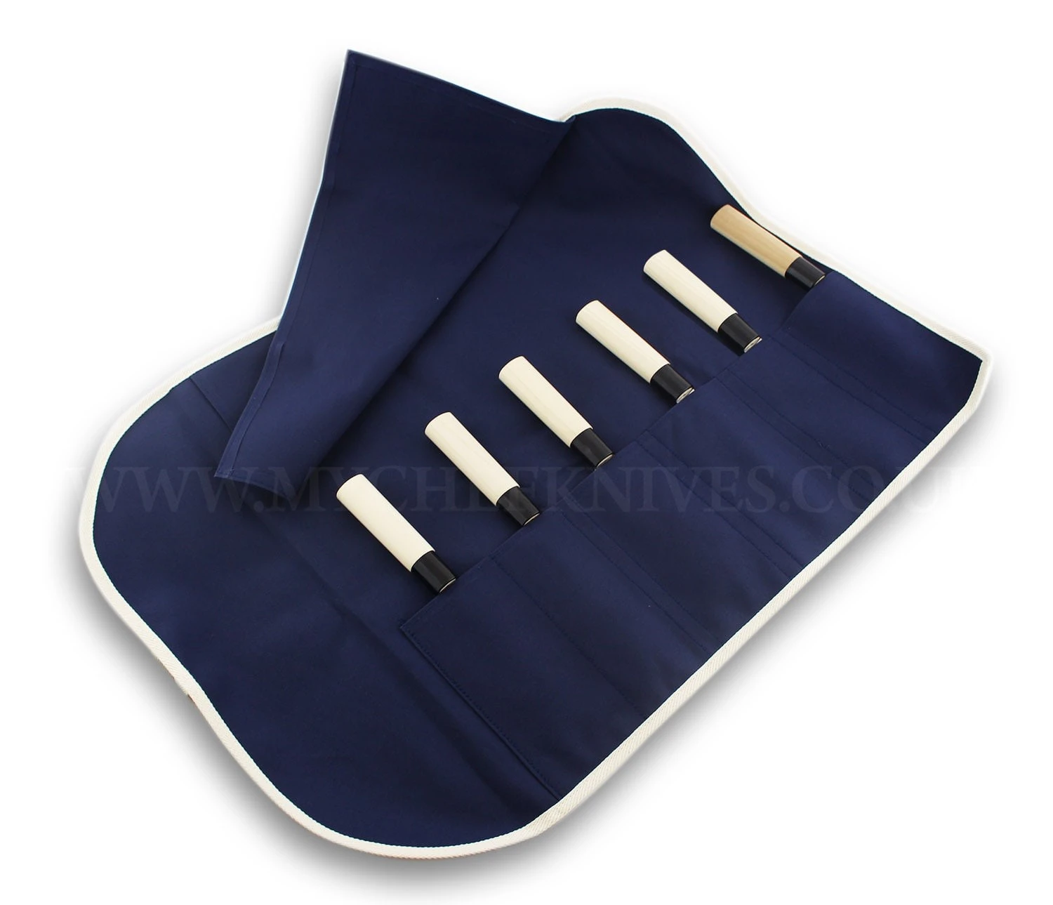Japanese Canvas Roll Bag For 6 Knives - Blue 2 Japanese Canvas Roll Bag For 6 Knives - Blue - Image 2