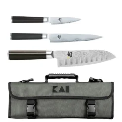 KAI Shun Classic Knife Bag With 3 Japanese Damascus Knives