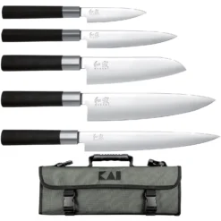 Featured Products 11 KAI Wasabi Black Knife Bag With 5 Knives EUROPE