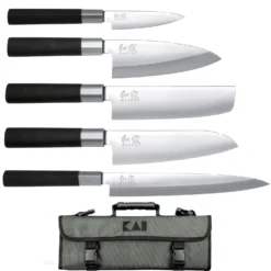 KAI Wasabi Black Knife Bag With 5 Knives JAPAN