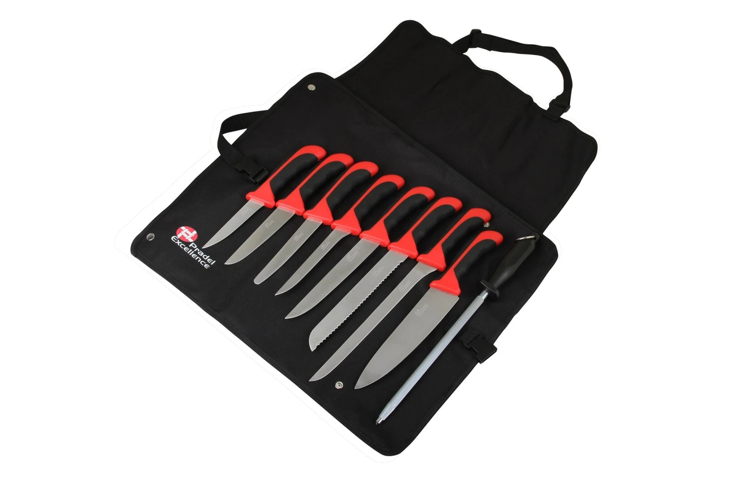 Pradel Excellence Cook's Roll Bag With 8 Kitchen Knives + 1 Sharpening Steel 1 Pradel Excellence Cook's Roll Bag With 8 Kitchen Knives + 1 Sharpening Steel