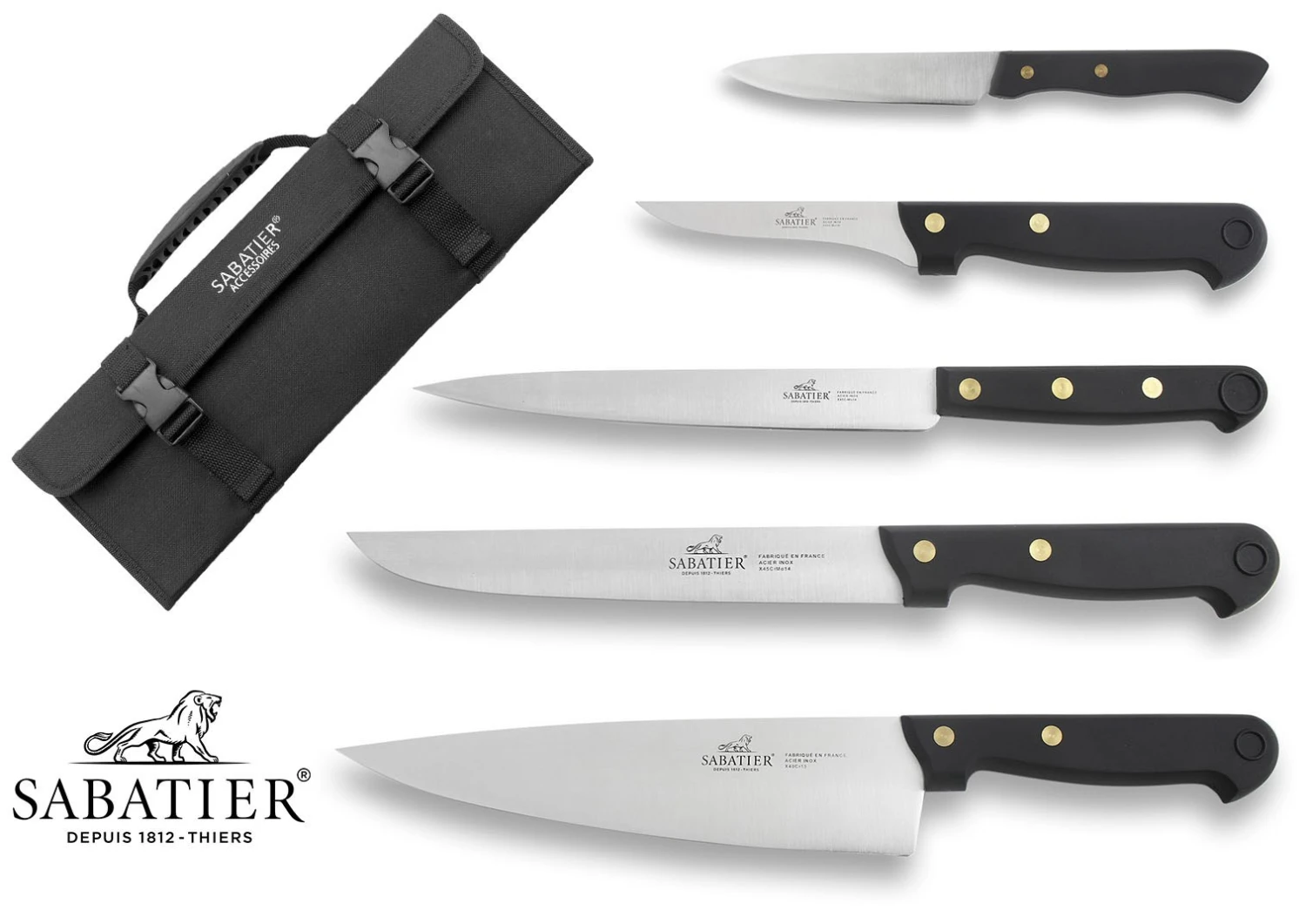 SABATIER 5-piece Kitchen Knife Bag - Stainless Steel Blades And POM Handles 1 SABATIER 5-piece Kitchen Knife Bag - Stainless Steel Blades And POM Handles