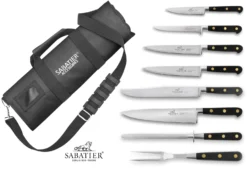 Sabatier Chef 6-piece Knife Set + 1 Carving Fork + 1 Sharpening Steel + 1 Roll Bag