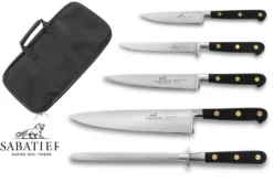 Sabatier Chef Knife Bag With 4 Knives And 1 Honing Steel - Stainless Steel Blades, POM Handles