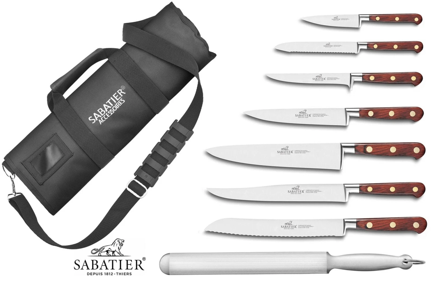 Sabatier Saveur 7-piece Knife Set + 1 Sharpening Steel + Roll Bag 1 Sabatier Saveur 7-piece Knife Set + 1 Sharpening Steel + Roll Bag