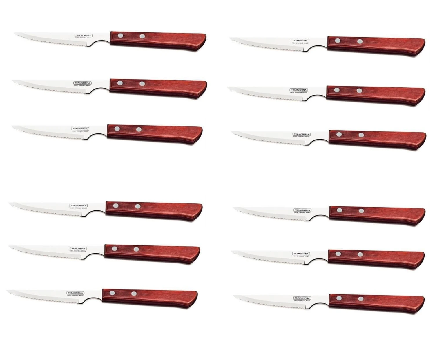Tramontina Set Of 12 Steak Knives 10cm With Red Handles 1 Tramontina Set Of 12 Steak Knives 10cm With Red Handles