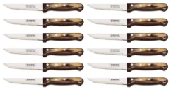 Tramontina Set Of 12 Steak Knives With Brown Handles And Serrated Blades