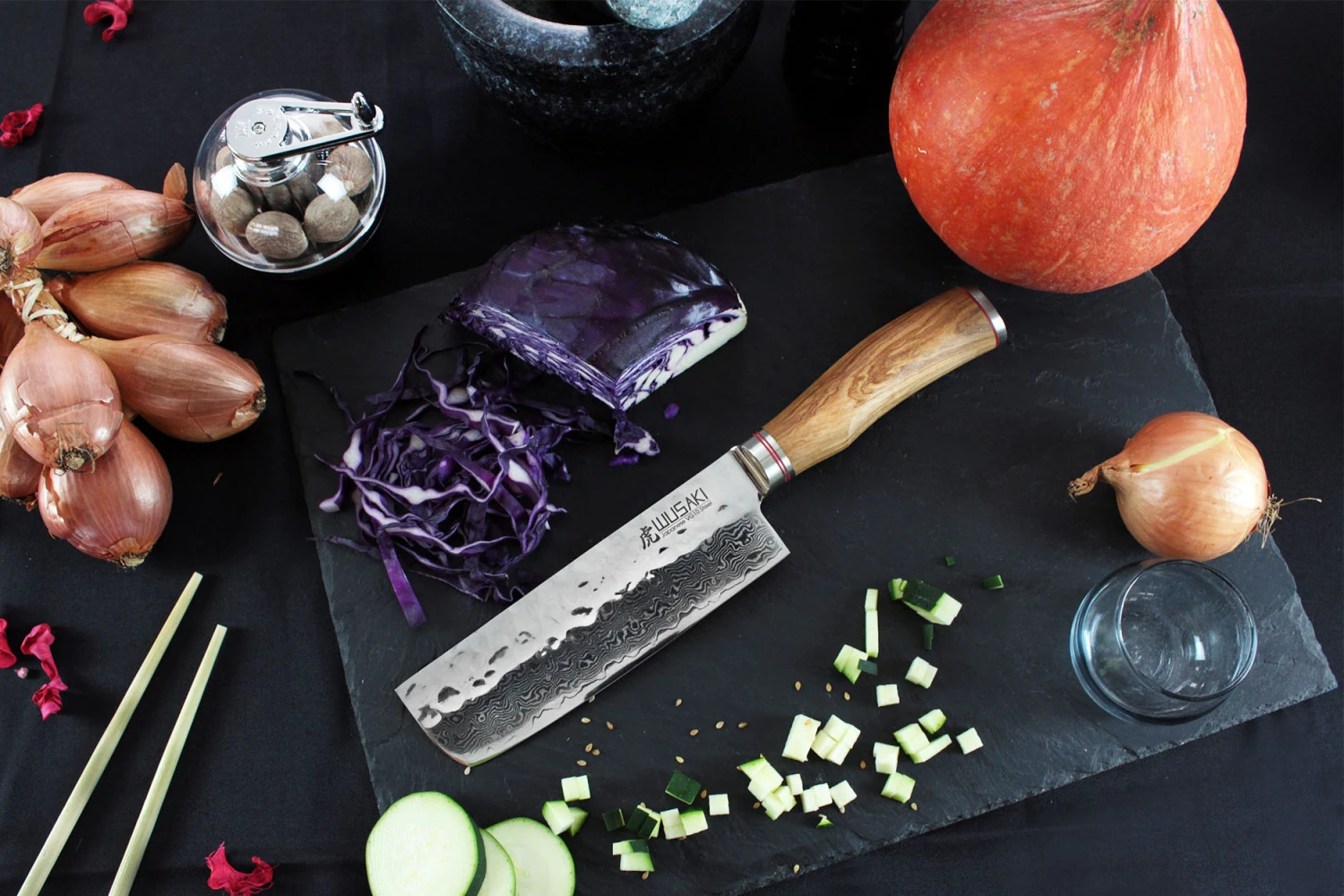 Wusaki Damas VG10 Nakiri Knife 17cm Olive Wood Handle 2 Wusaki Damas VG10 Nakiri Knife 17cm Olive Wood Handle - Image 2