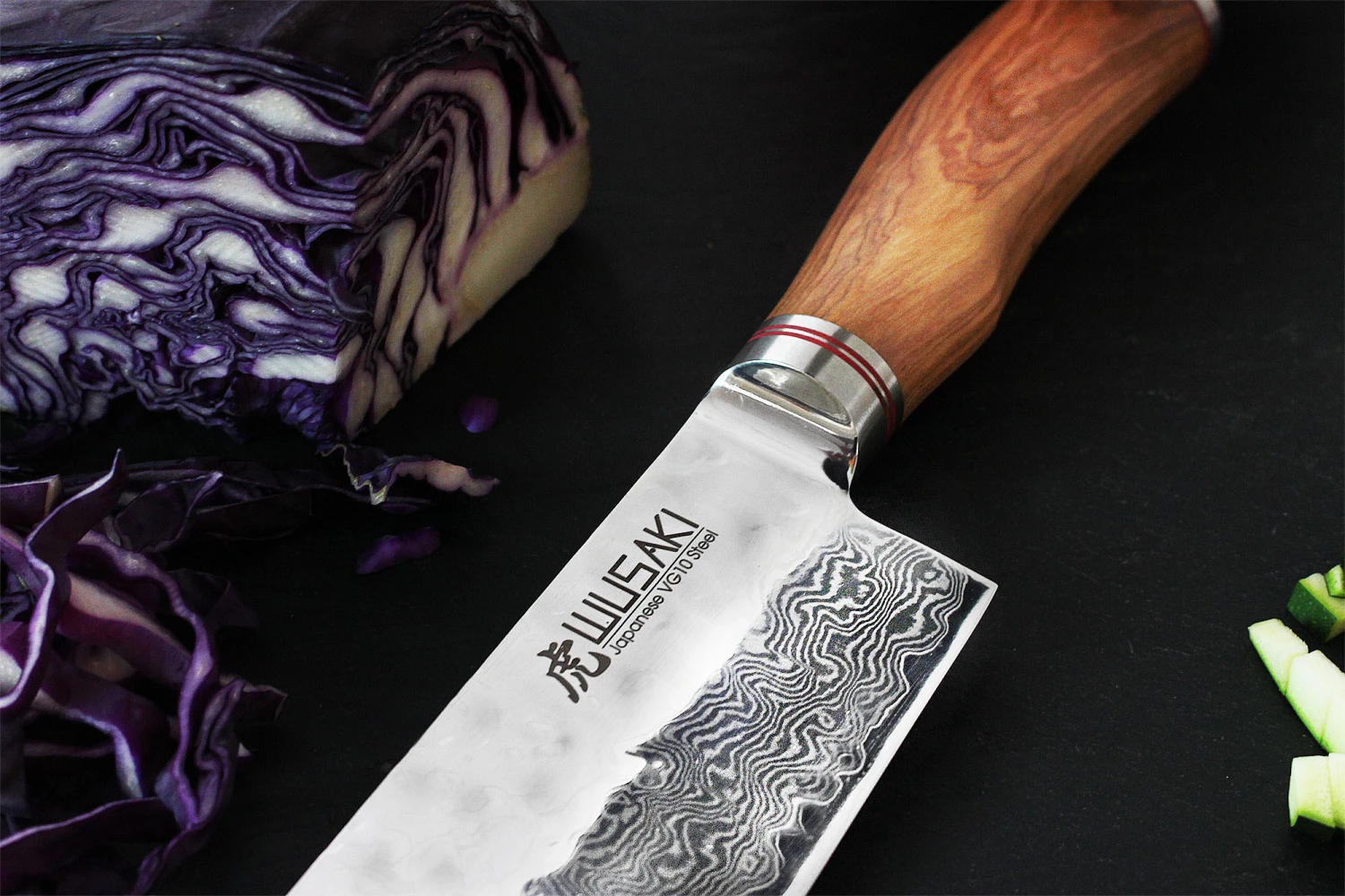 Wusaki Damas VG10 Nakiri Knife 17cm Olive Wood Handle 4 Wusaki Damas VG10 Nakiri Knife 17cm Olive Wood Handle - Image 4