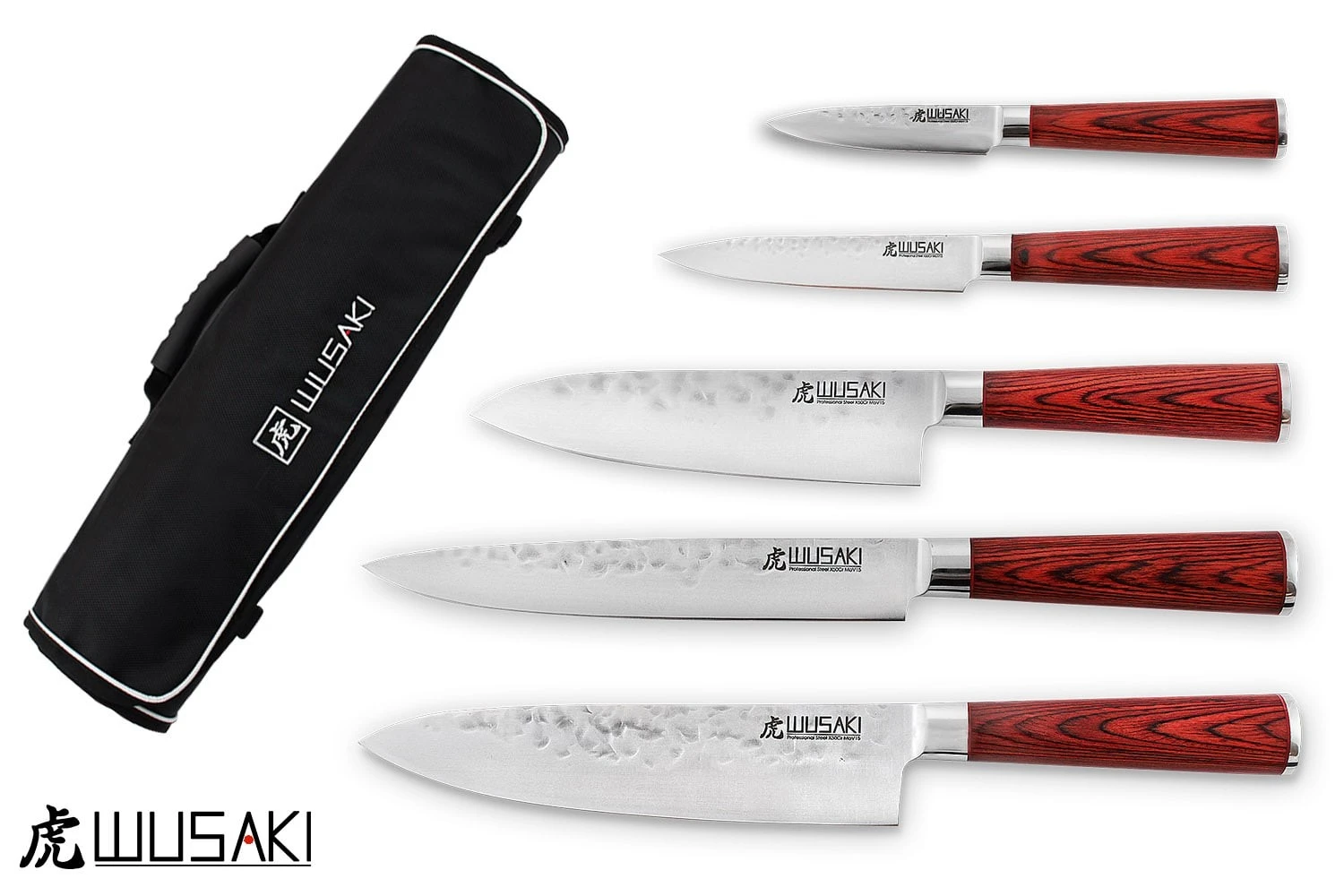 Wusaki Pakka X50 Set With 5 Kitchen Knives + 1 Roll Bag 1 Wusaki Pakka X50 Set With 5 Kitchen Knives + 1 Roll Bag