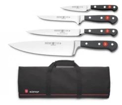 Wusthof Classic Knife Bag With 4 Kitchen Knives